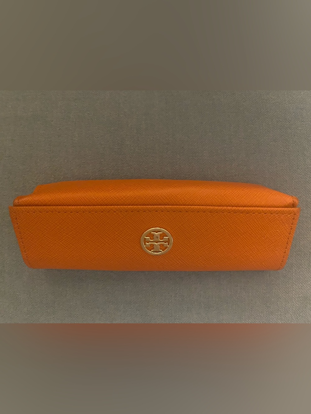 Tory Burch Orange Leather Glasses Case Hard Sunglasses Holder Eyewear Case